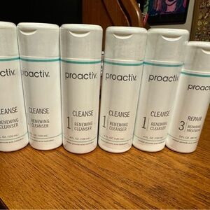 Four expired and one ‘good’ Proactiv Cleansers and one expired Repair formula